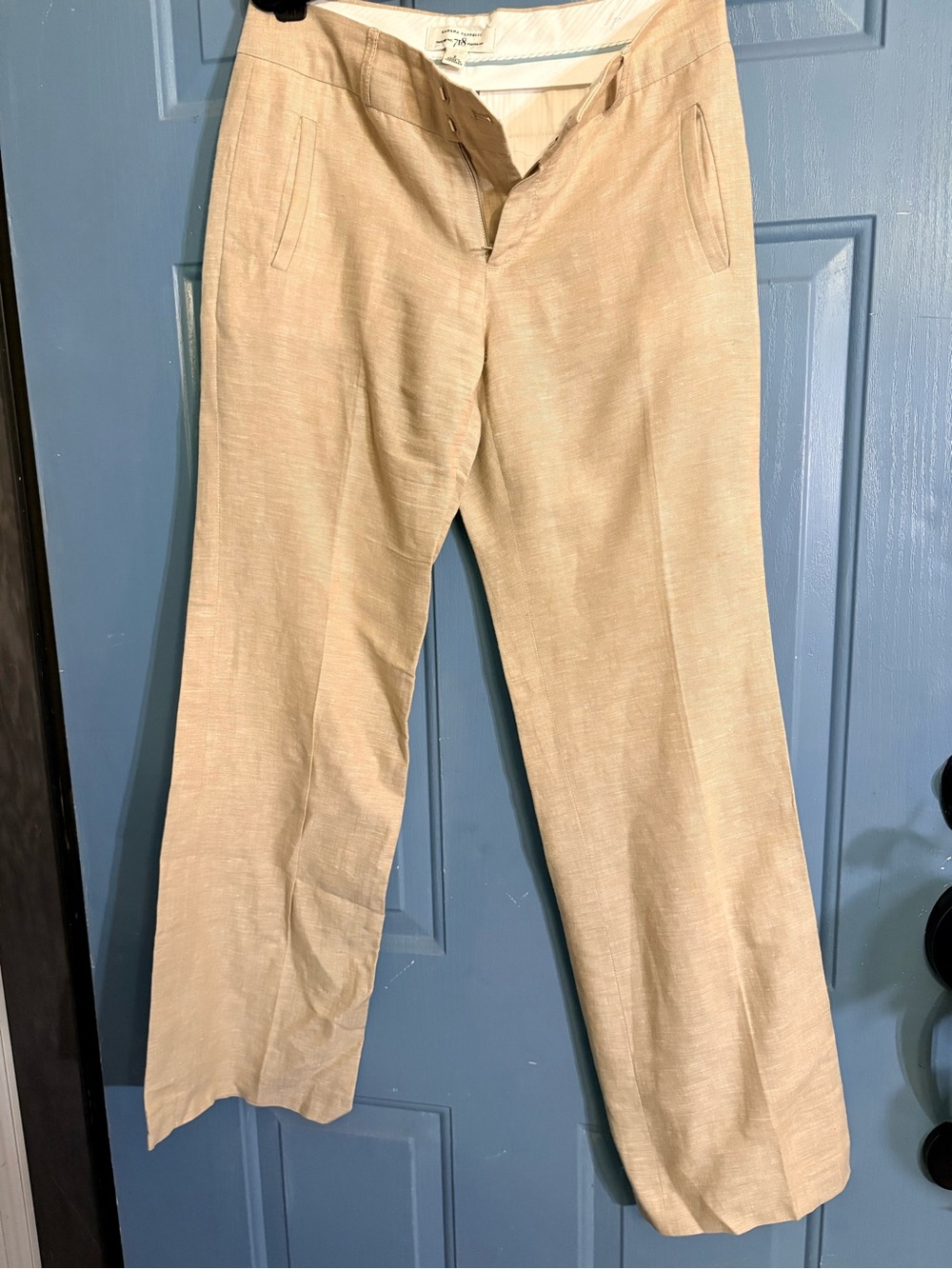 Banana Republic Light Beige Linen-Blend Straight Trousers